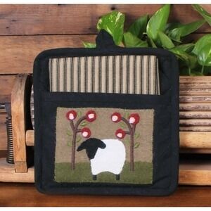 Primitive Sheep in the Grove‎ Pocket Potholder & Linen Towel Set NEW